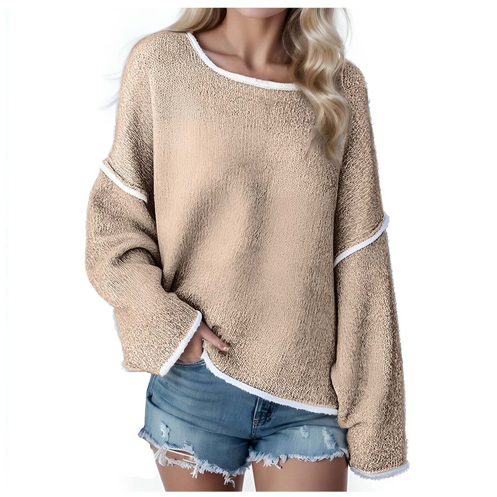 NWOT size L/XL Beige cozy pullover Sweater w/Fringe detail